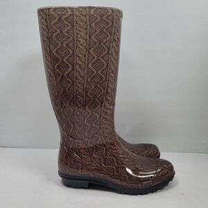 Chinook Women's Brown Cable Knit Pattern Rain Boots US Size 6 NWOT